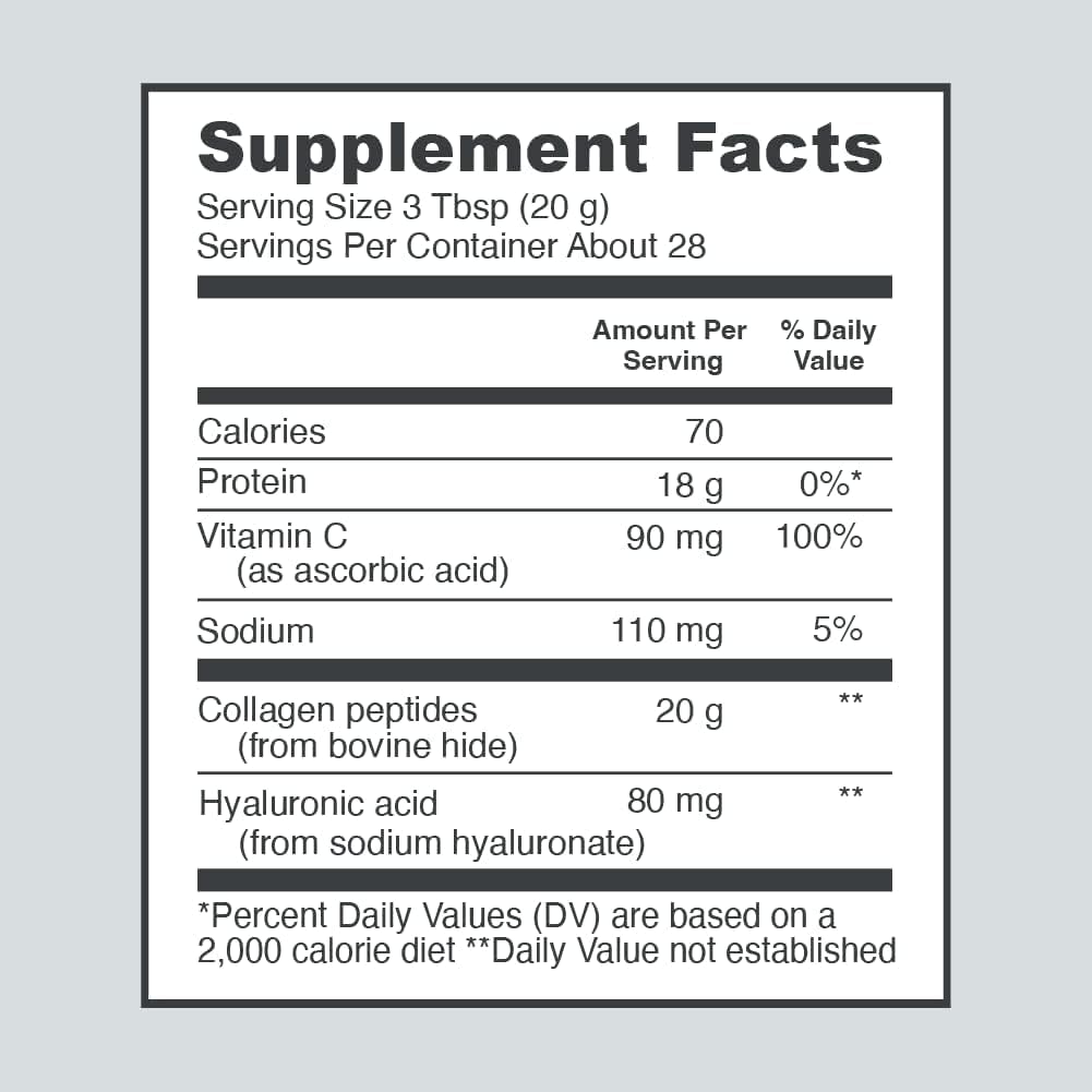 Vital Proteins Collagen Peptides, Hyaluronic Acid, Vitamin C, Unflavored, 20 oz