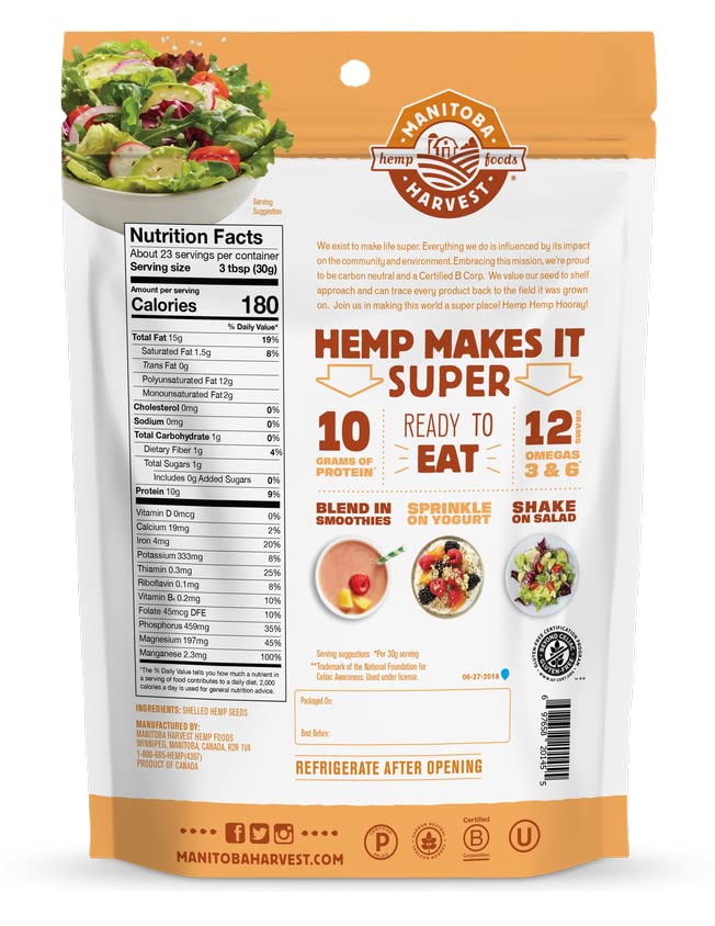 Hemp Seeds, 24 oz; 10g Plant Based Protein