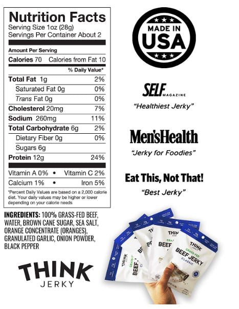 Think Jerky Classic Grass-Fed, 2.2 oz.