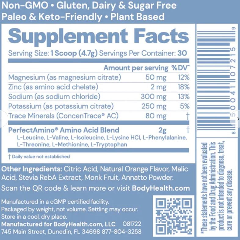 BodyHealth Perfect Amino Electrolytes Orange, 5.5 oz.