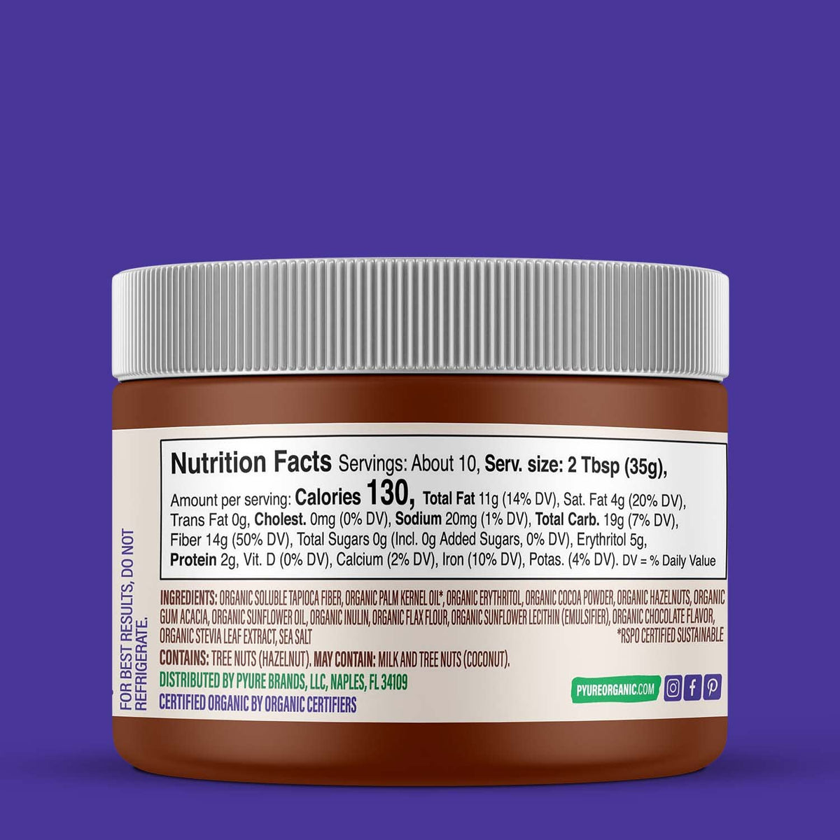 Pyure Organic Sugar Free Hazelnut Spread