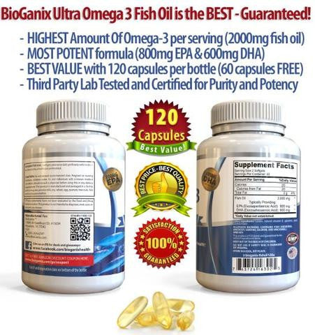 Ultra Strength Omega-3 Fish Oil 2000mg /w 800 EPA + 600 DHA (120ct)